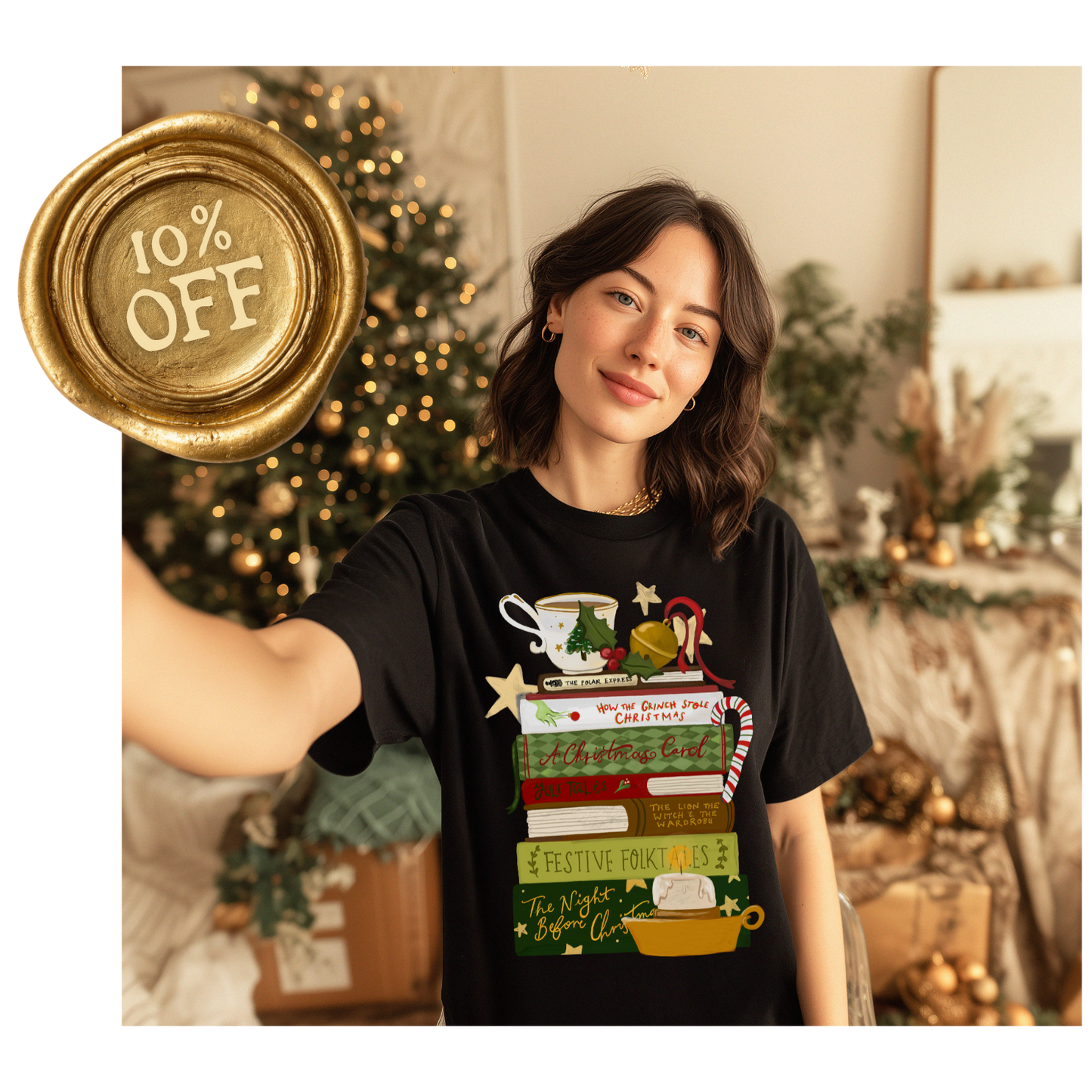 Festive Tales Book Stack T-Shirt